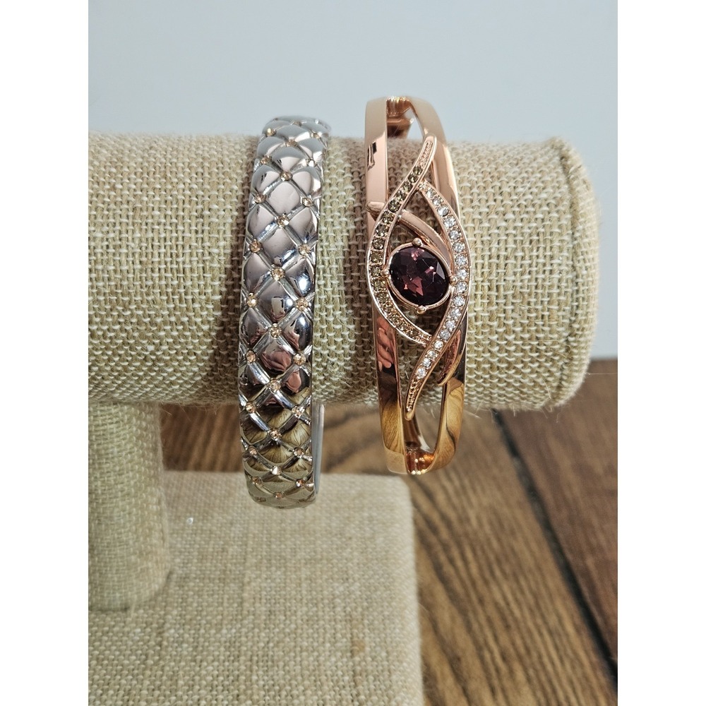 Vintage Avon‎ Rose Gold Eye Bangle Bracelet & DSMK Stainless Steel Textured Cuff